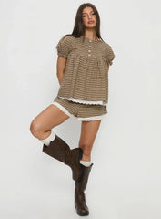 Chandelier Babydoll Top Brown Check