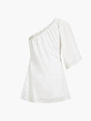 Aegean Cotton Linen One Sleeve Short Dress