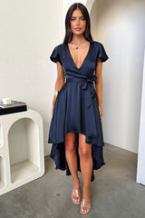 Amelia Satin Midi Dress - Navy