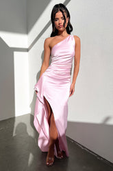 Elianna One Shoulder Satin Maxi Dress - Pink