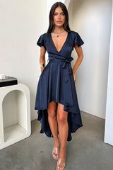 Amelia Satin Midi Dress - Navy