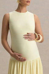 Outline | Lemon Crew-Neck Maternity Maxi Dress With Pleated Skirt