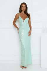 Starlit Shores Sequin Maxi Dress Seafoam
