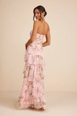 Niyati Blush Floral Strapless Tiered Maxi Dress