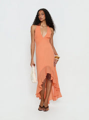 Agata Halter Frill Maxi Dress Orange