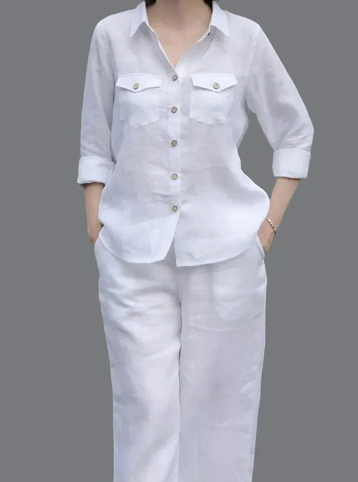 Lapel Neck Long Sleeve Shirt Solid Trousers Suits