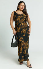 Dara Midi Dress Low Neck Sleeveless Slip Dress in Amber Floral Print