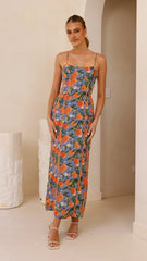 Carlia Midi Dress - Orange Print