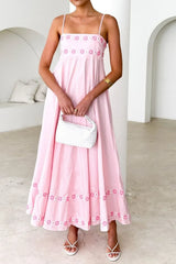 Floral Embroidered Spaghetti Strap Maxi Dress