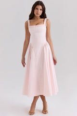 Dorothy-Rose Pink Stretch Cotton Midi Sundress
