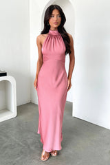 Daphne High Neck Maxi Dress - Rose