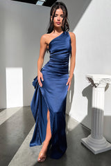 Elianna One Shoulder Satin Maxi Dress - Navy