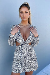 Inez Dress - White/ Black Zebra Print