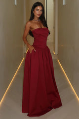 Iridessa Strapless Maxi Dress - Burgundy