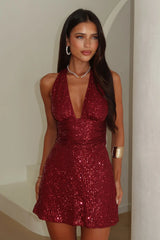 Harper Sequin Mini Dress - Burgundy
